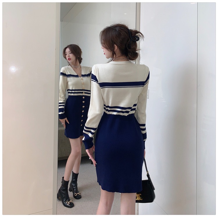 ĐẦM BODY LEN CỔ V PHỐI NÚT CAO CẤP